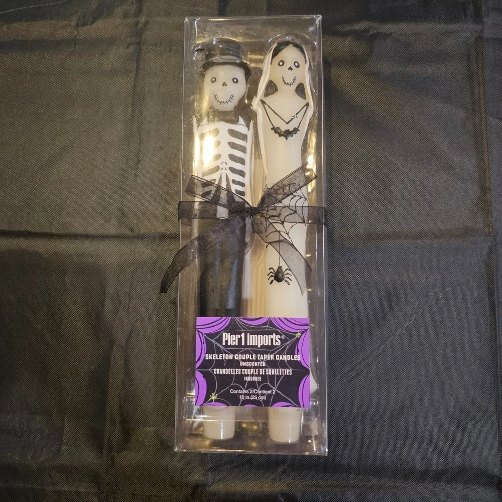 Pier 1 Imports Skeleton Bride and Groom Taper Candles Halloween Decor 10in 2pc